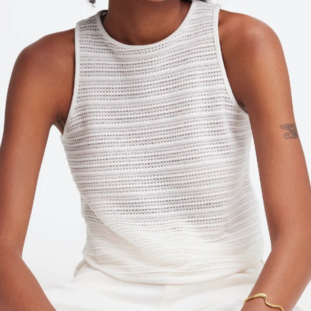 Madewell Crochet Knit Cutaway Tank Cropped Cotton Blend Ink Blue XS NWT - Picture 9 of 9